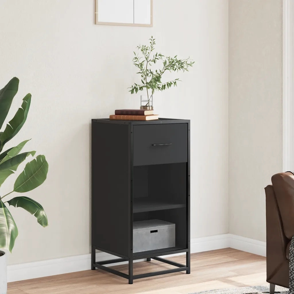 Credenza-Buffet-Armadio da cucina Rovere Nera 35,5x35x76 cm in Truciolato e Metallo 493257