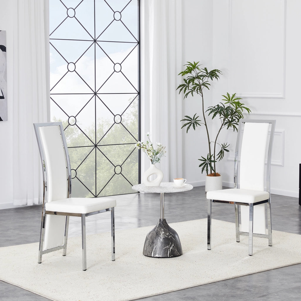 Sedie da Pranzo Set 2 Pezzi ¨C MINIMAL ¨C Similpelle Bianca, Struttura Metallo Silver, 109 cm