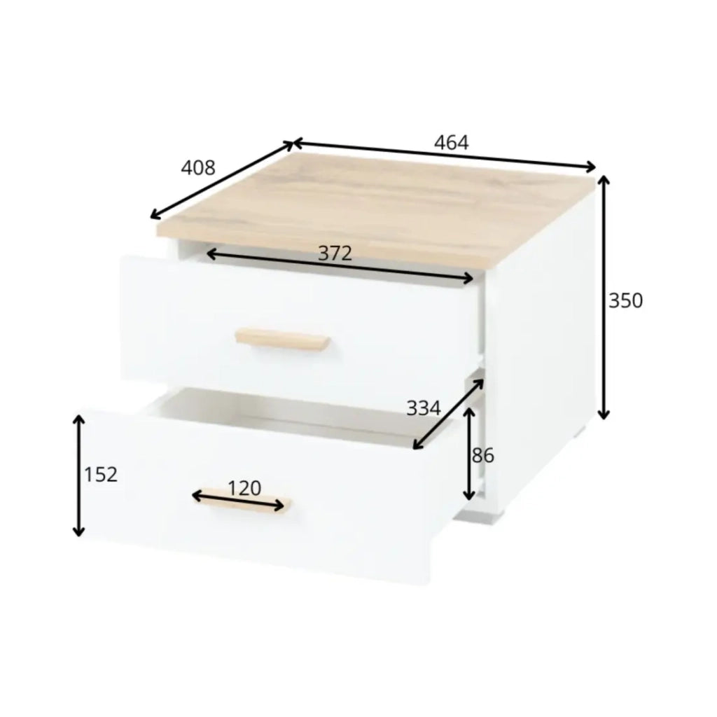 Pack letto contenitore WOOD 180 x 200 cm con 2 comodini – Bianco e quercia – Set camera da letto moderna