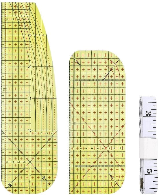2 Set di Righelli - Righello Soft - Kit di Sartoria - Giallo - Misurazione e Taglio - Adatto per Abiti - 20x10 e 30,5x10 cm