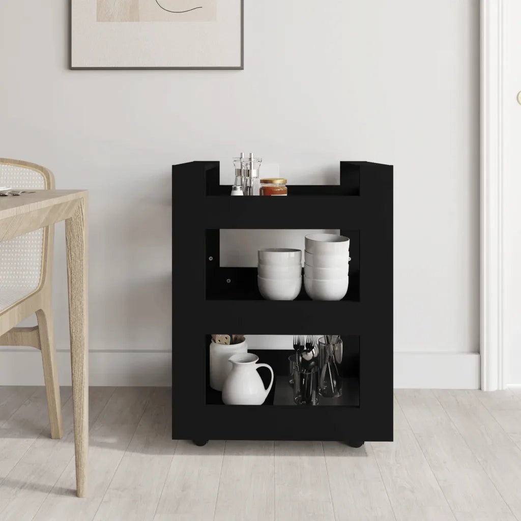 Carrello da Cucina-Scaffale per Cucina Nero 60x45x80 cm in Legno Multistrato