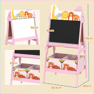 Lavagna Bianca e Nera per Bambini con Cavalletto e Cestini Contenitori 53,5x49x113 cm in Legno Rosa