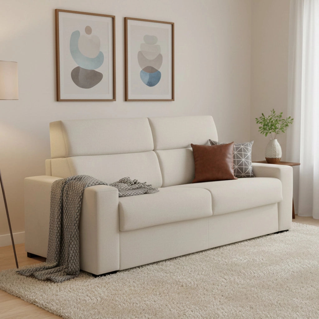 Marcon, Divano Letto 3 Posti Sfoderabile Made in Italy, 220x95 cm Beige