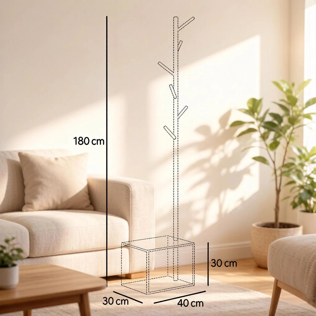 APPENDIABITI con panca e vano contenitore 40x30x180 cm Bianco/Bambù 6 ganci