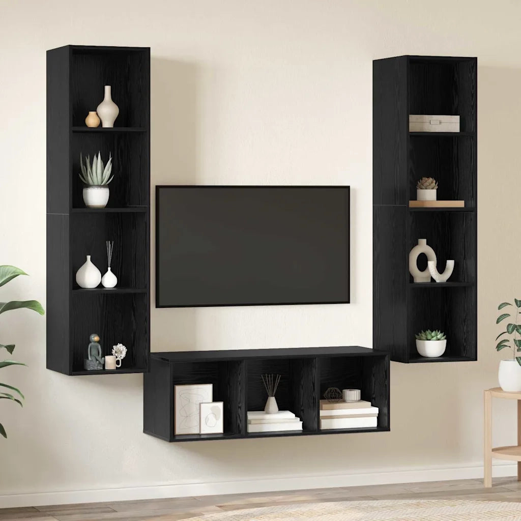 Set mobile TV 3 pz Rovere Nero Legno ingegnerizzato 3393340