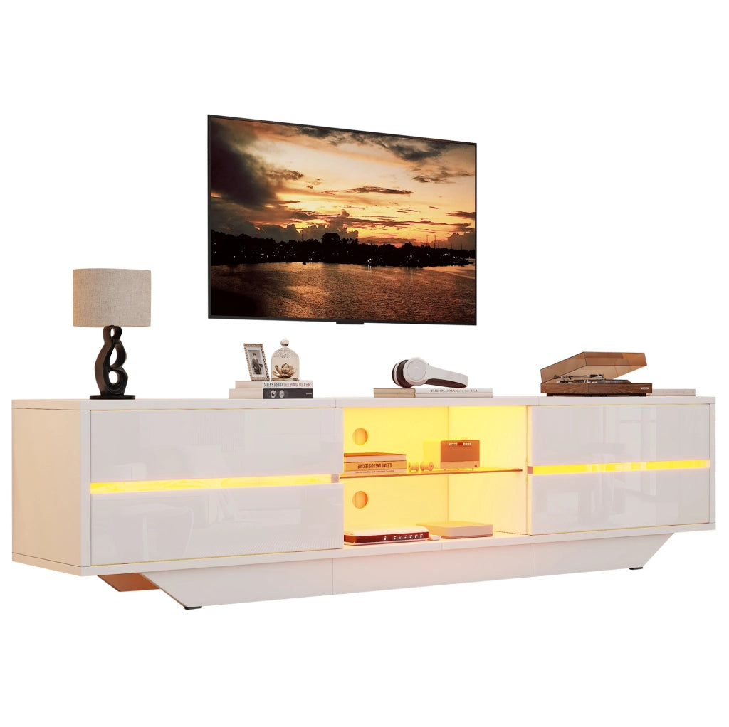 Mobile TV 160x35x44.5 cm con illuminazione RGB; ripiani interni; in truciolare; bianco