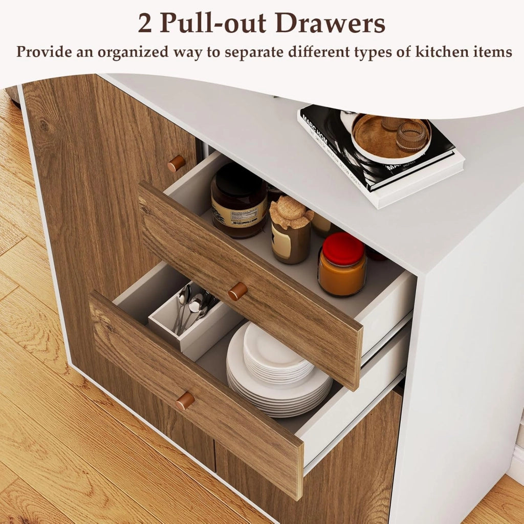 Armadietto da Cucina in Legno con 2 Cassetti e 3 Ripiani Regolabili, Credenza Sala da Pranzo e Soggiorno, 74 x 35 x 85,5 cm