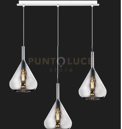SOSPENSIONE BIANCO 3 LUCI RETTANGOLARE VETRI FUME 1177BI-S3 R-FU