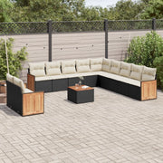 Set Divani da Giardino 12 pz con Cuscini Nero in Polyrattan 3227813