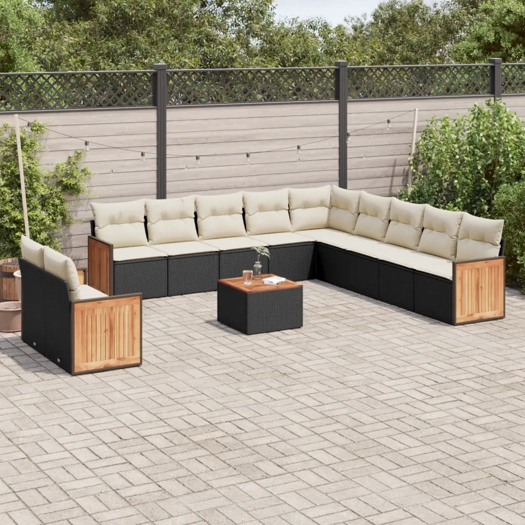 Set Divani da Giardino 12 pz con Cuscini Nero in Polyrattan 3227813