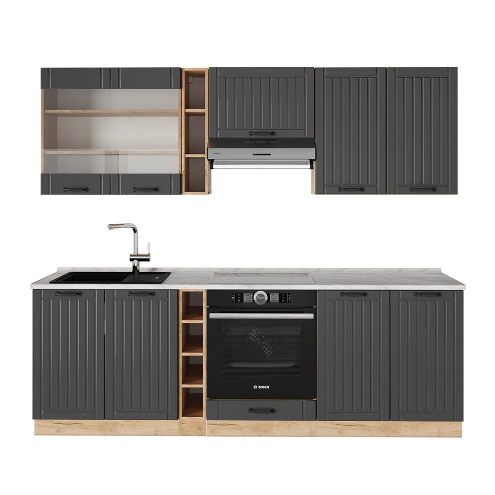 Cucina componibile Fame-Line Grigio scuro/Rovere dorato 235 cm, PL Marmo Vicco