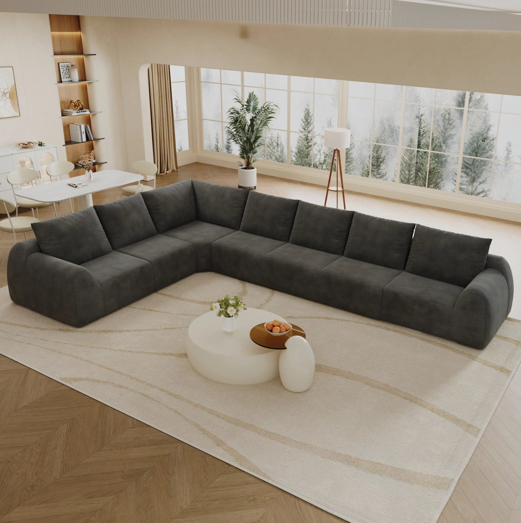 Divano compresso in tessuto chenille 401x267x85 cm; grigio scuro