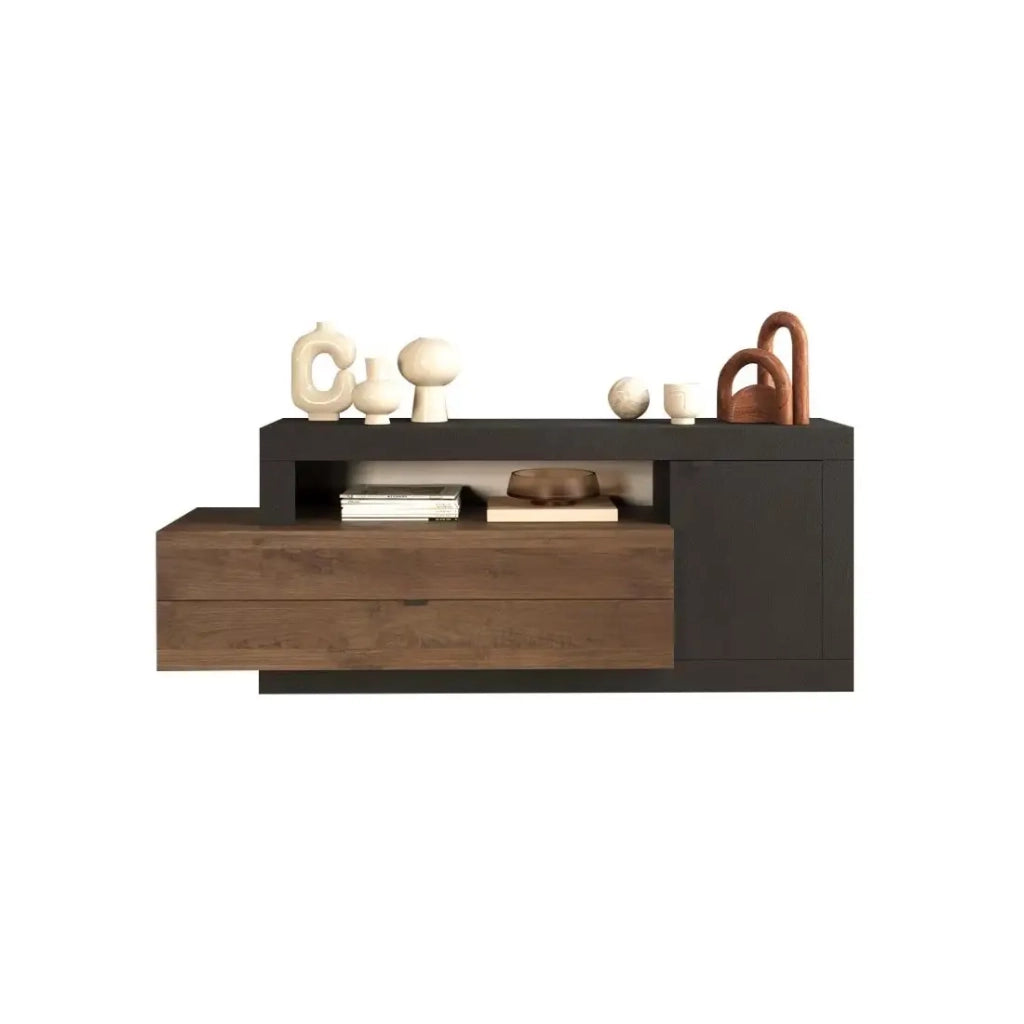 Buffet 1 porta 2 cassetti, collezione DOMI, grigio antracite/quercia scura, per soggiorno design