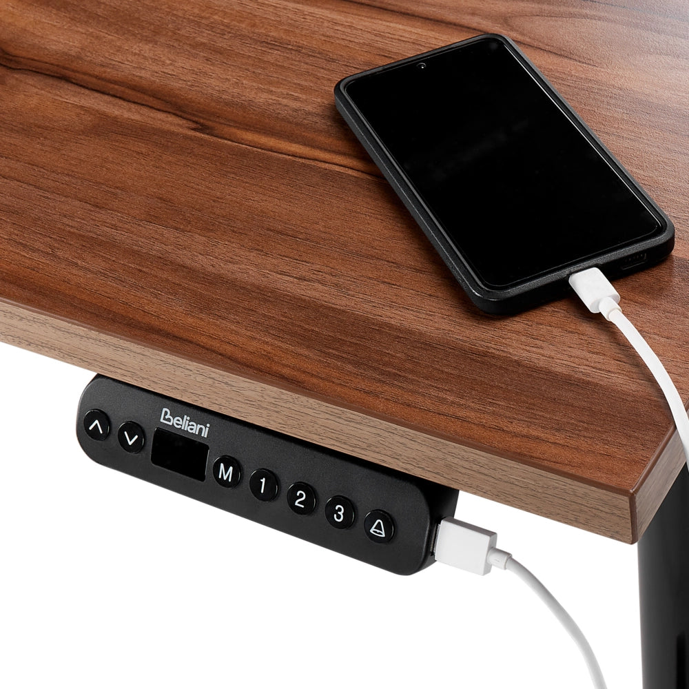 Scrivania regolabile in altezza elettricamente legno scuro e nero 160 x 72 cm Struttura in acciaio verniciato a polvere