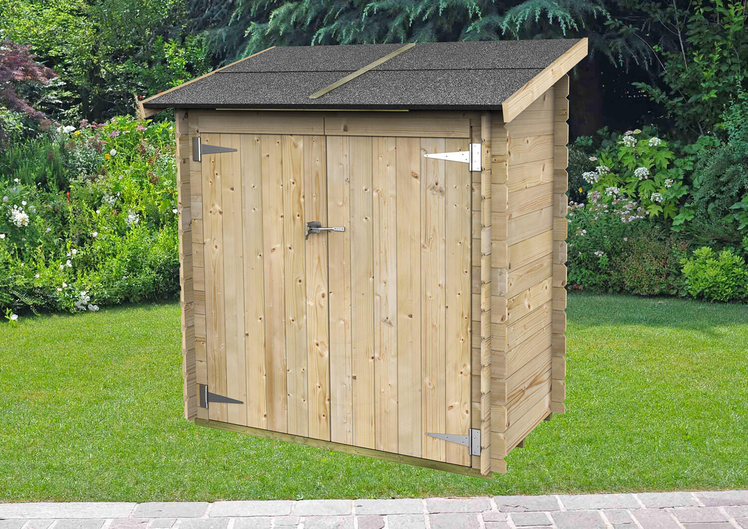 Casetta Box da Giardino per Attrezzi 155x85 cm con Porta Doppia Cieca in Legno Naturale
