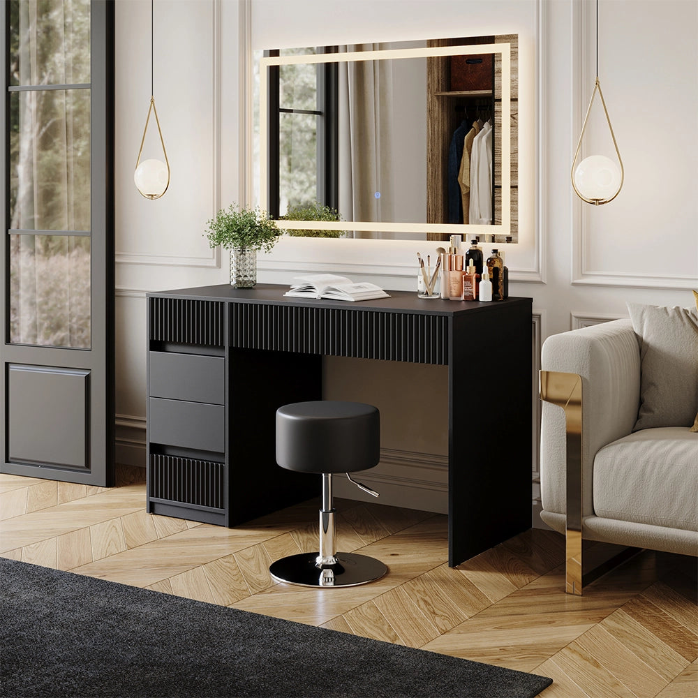 Vicco Tavolo da toilette Nero 120 cm con specchio LED e sgabello