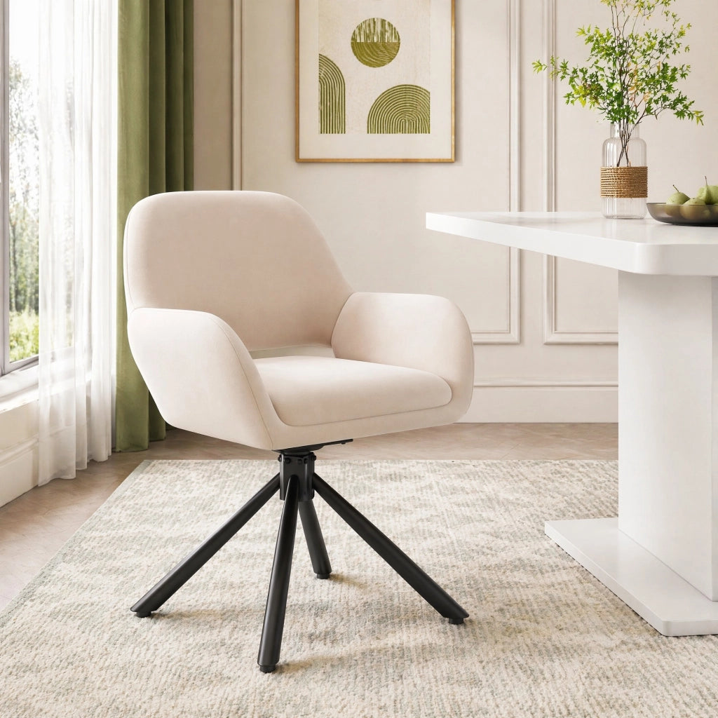 Set di 2 sedie da pranzo girevoli in velluto beige con braccioli