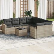 Set Divano da Giardino 9pz con Cuscini Grigio Chiaro Polyrattan