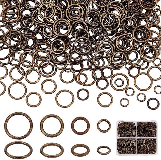 360 pezzi di anelli a spirale chiusi in diverse dimensioni, anelli O in ottone per catene e gioielli, colore bronzo antico, ideali per progetti DIY