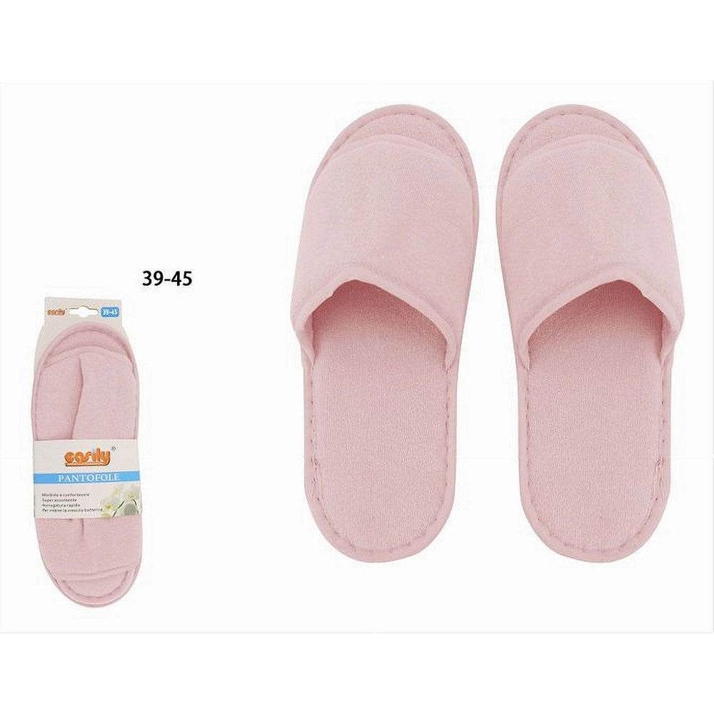 Trade Shop - Coppia Pantofole Ciabatte Bagno In Tessuto Rosa Taglia 39-45 Stanza Hotel 79679 -
