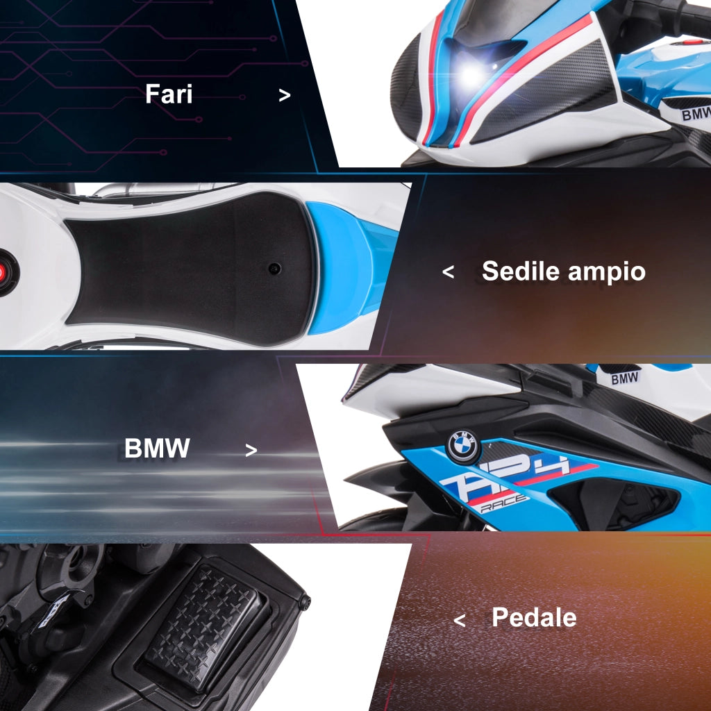 Moto per Bambini BMW HP4 con Musica e Fari ¨C zephmum ¨C Blu, PP e Metallo, 82.5x42x54 cm