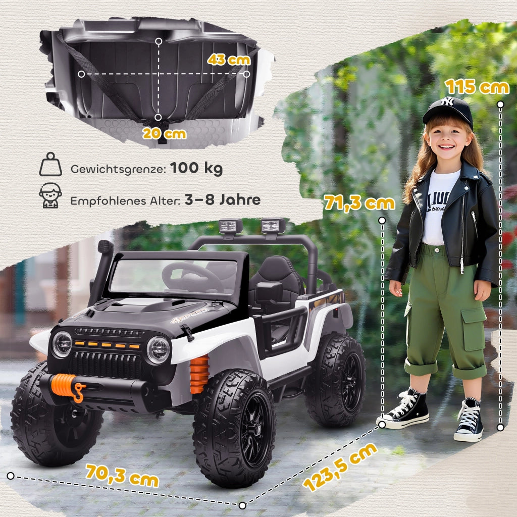 Auto Elettrica per Bambini 12V con Sedile Genitore ¨C Xylo ¨C Telecomando, Musica, LED, 3-8 Anni, Bianco
