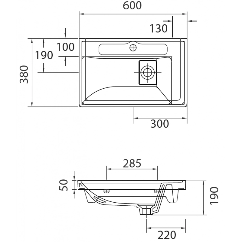 Lavabo sospeso QUATTRO rettangolare 60x38x19 cm