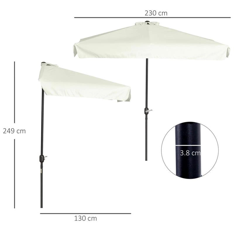 OMBRELLONE SEMICIRCOLARE DA TERRAZZA E GIARDINO CON MANOVELLA, 230X130X249CM, CREMA