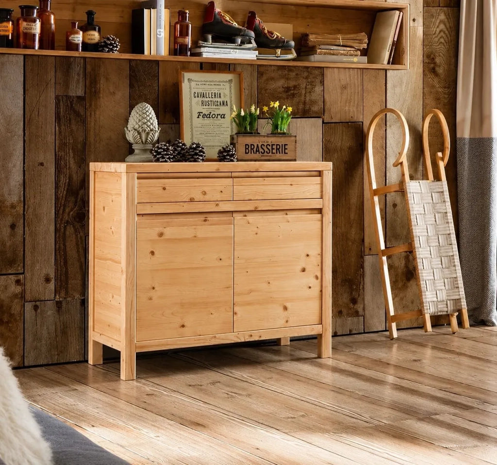 Credenza 2 porte 2 cassetti legno massello di abete grezzo 104x50x95 (3312) - Mobili 2G