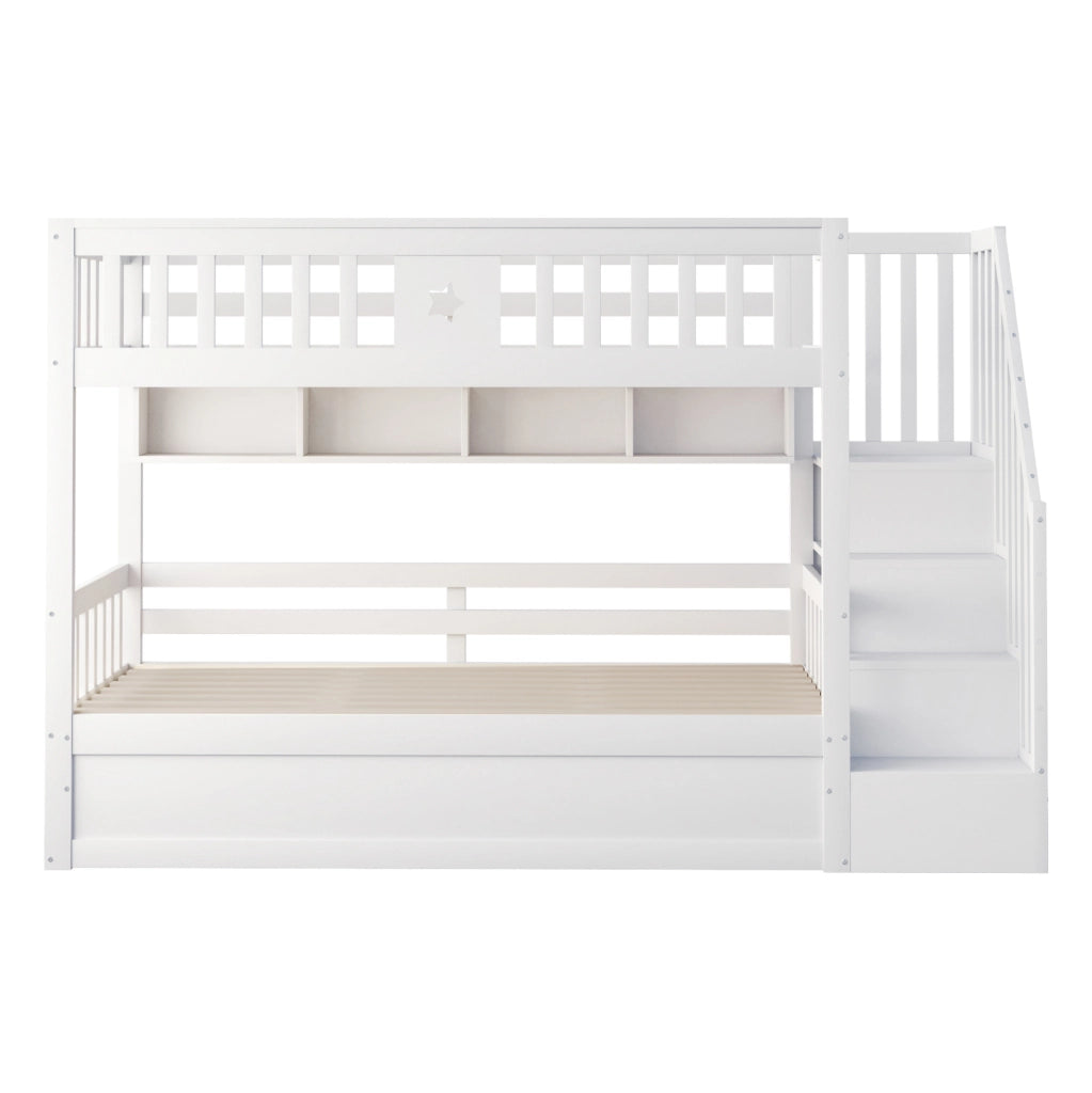 Letto a soppalco 90x200 cm con vano idraulico, scala contenitore e ripiani