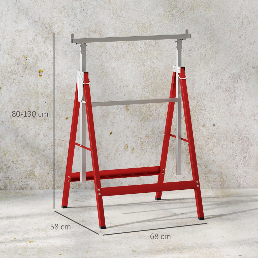 Cavalletti da Lavoro Telescopici Pieghevoli ¨C Zephmum ¨C Acciaio, 68x58x80 cm, Rosso Argento