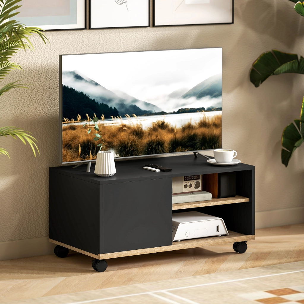 Mobile TV con ante e ripiani regolabili ¨C zephmum ¨C Nero Rovere 120x30x