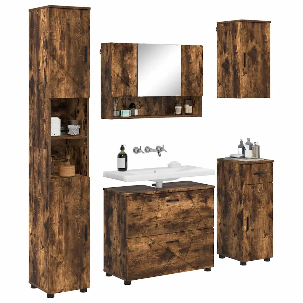 Set di mobili per il bagno con cassetto 5 pcs Rovere fumé