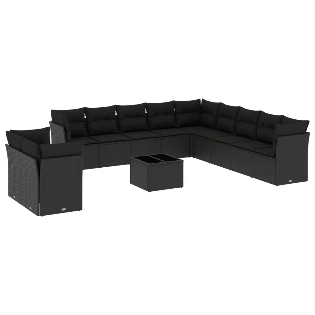 Set Divani da Giardino 12 pz con Cuscini Nero in Polyrattan 3217885