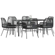 Set Pranzo da Giardino 7 pz Nero con Cuscini Polyrattan Vetro 3334566