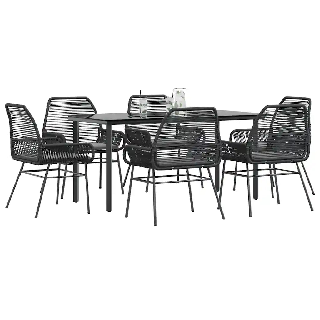 Set Pranzo da Giardino 7 pz Nero con Cuscini Polyrattan Vetro 3334566