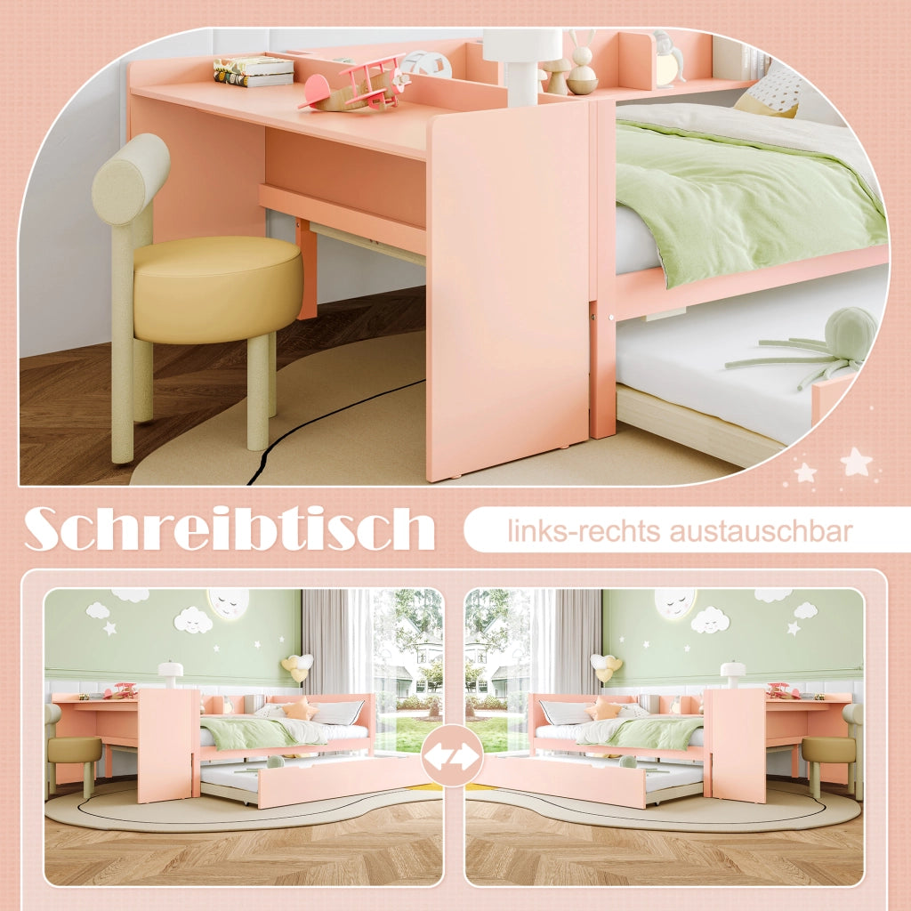 Letto Contenitore Matrimoniale Imbottito 140x200 cm con Testiera Contenitore; Rosa
