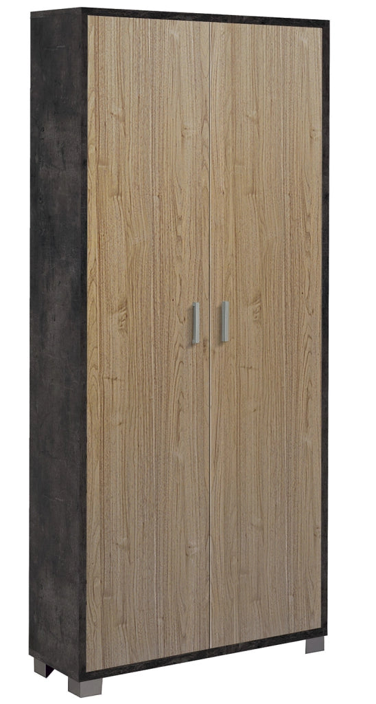 Armadio Multiuso 2 Ante 83x190x29 cm Ossido Nero/Noce Stelvio