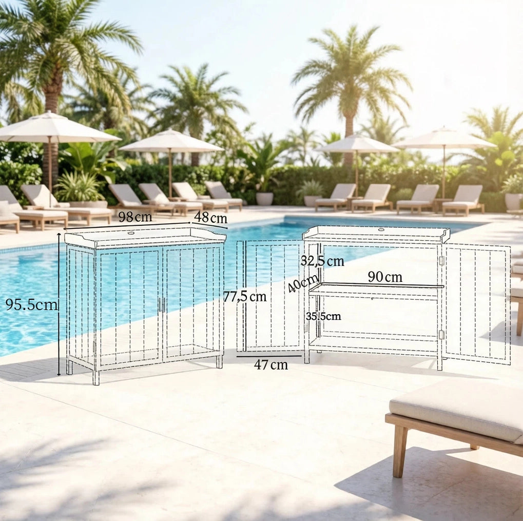 Armadio da giardino 2 in 1 in legno di abete e metallo zincato; grigio; 98x48x95;5 cm