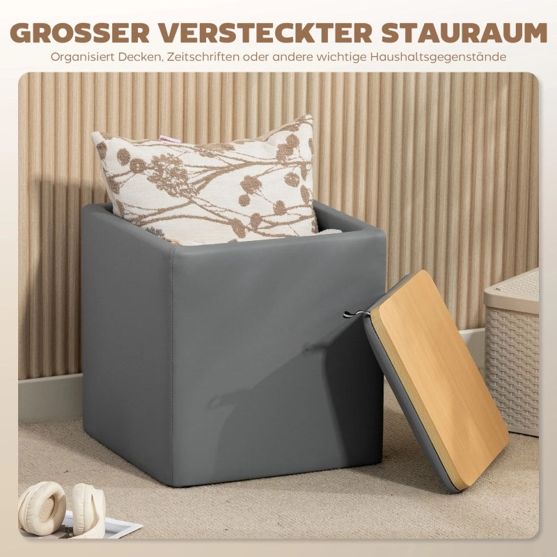 Fauteuil pouf contenitore con coperchio e vano nascosto per camera soggiorno e ufficio in legno grigio 40 × 40 × 40 cm