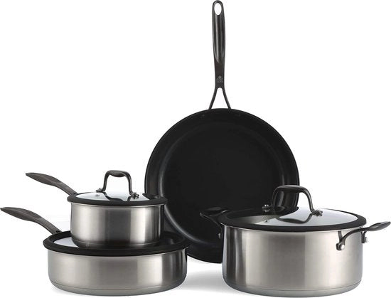 Set di Pentole e Pannine Antiscorrevoli in Ceramica - Senza PFAS, Acciaio Inossidabile, Induzione, Pratiche per Lavastoviglie & Forno