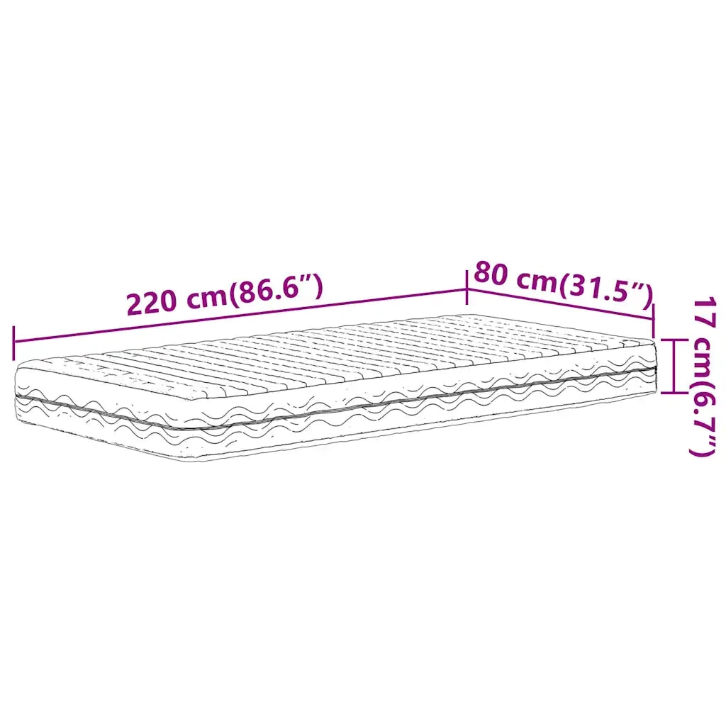 vidaXL Materasso in Schiuma Bianco 80x220 cm Durezza H2 H3