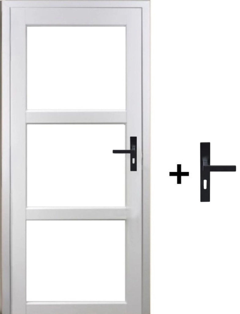 Blocco Porta Kenya Vetro Bianco Trasparente H204 x L83 Pannello Ribs Spinta Sinistra + Maniglia