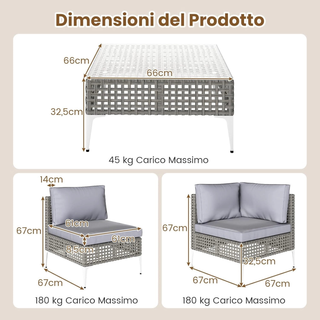 Tavolino e 2 Sedie da Giardino, Set da Conversazione in Rattan con Cuscini e Tavolino in Vetro Temperato, Set da Bistrò per Veranda, Balcone e Cortile (Modello 1,3 pezzi)