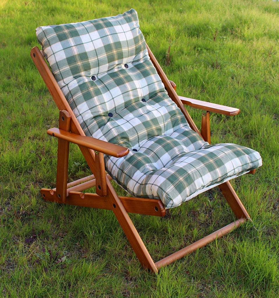 POLTRONA RELAX COMODONA VERDE SCOZZESE IN LEGNO 3 POSIZIONI