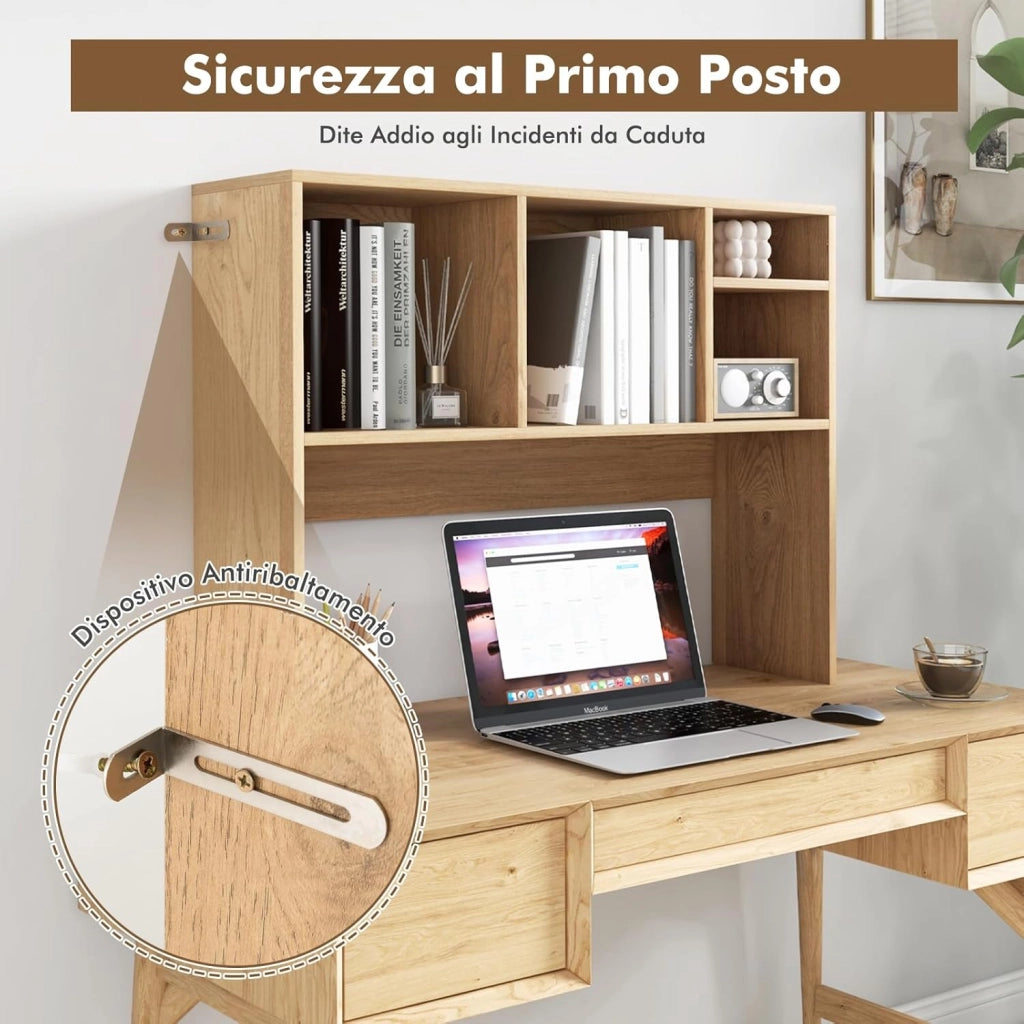Libreria da Scrivania per Computer, Scaffale da Tavolo con 4 Cubi e Scomparto Posteriore Aperto, Organizzatore di Stoccaggio per Scrivania, 94x25x73 cm (Naturale)