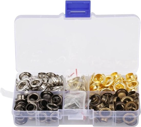 Set di occhi metallici da 140 pezzi 5/16 pollici 8 mm per scarpe abbigliamento artigianato borsa progetto fai da te con scatola di conservazione