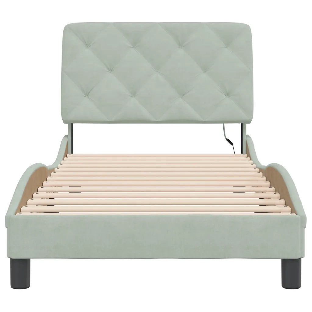 Giroletto con LED senza Materasso-Struttura Letto Grigio Chiaro 90x200 cm in Velluto