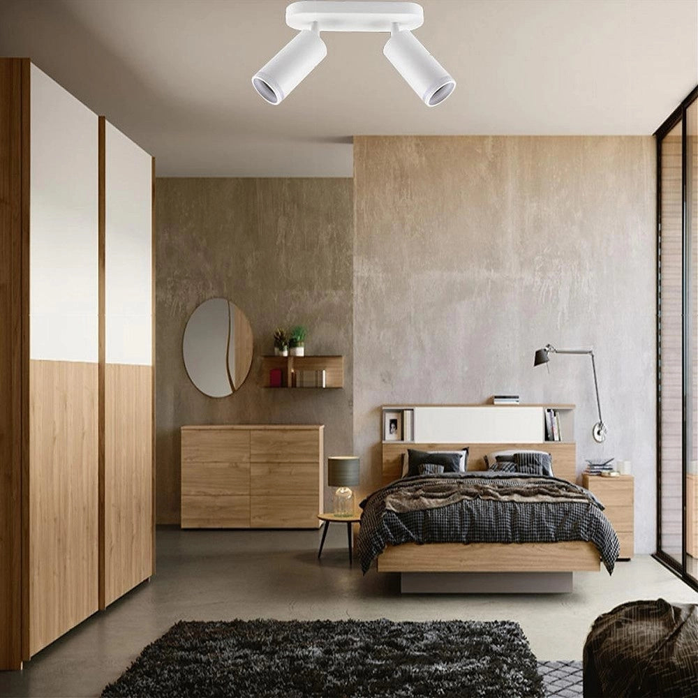 Trade Shop - Applique Plafoniera Orientabile Da Soffitto Parete 2 Diffusori Lampada Gu10 Ts-2 - Bianco