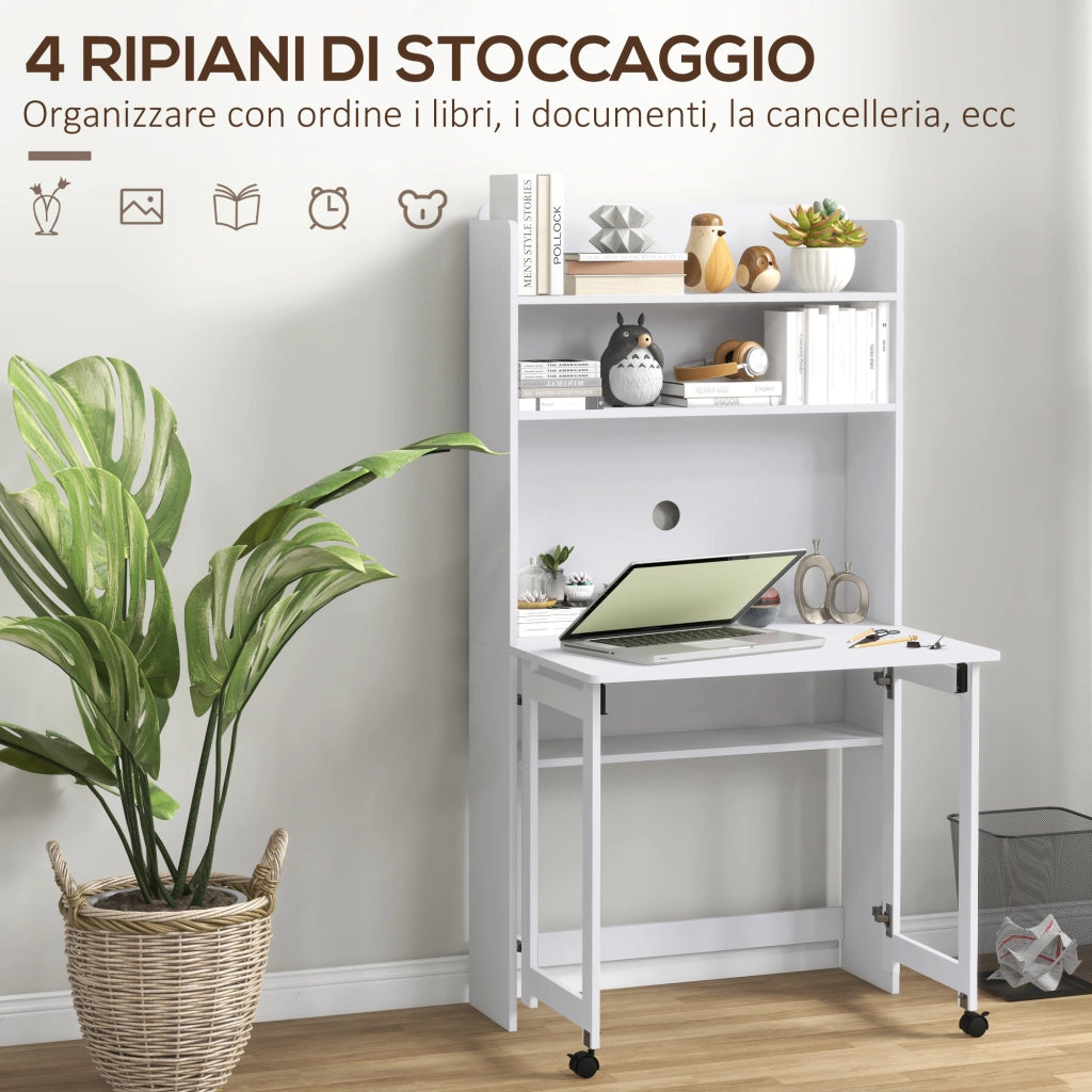 Scrivania Pieghevole con Libreria 4 Ripiani ¨C zephmum ¨C 80x69x155 cm Bianco